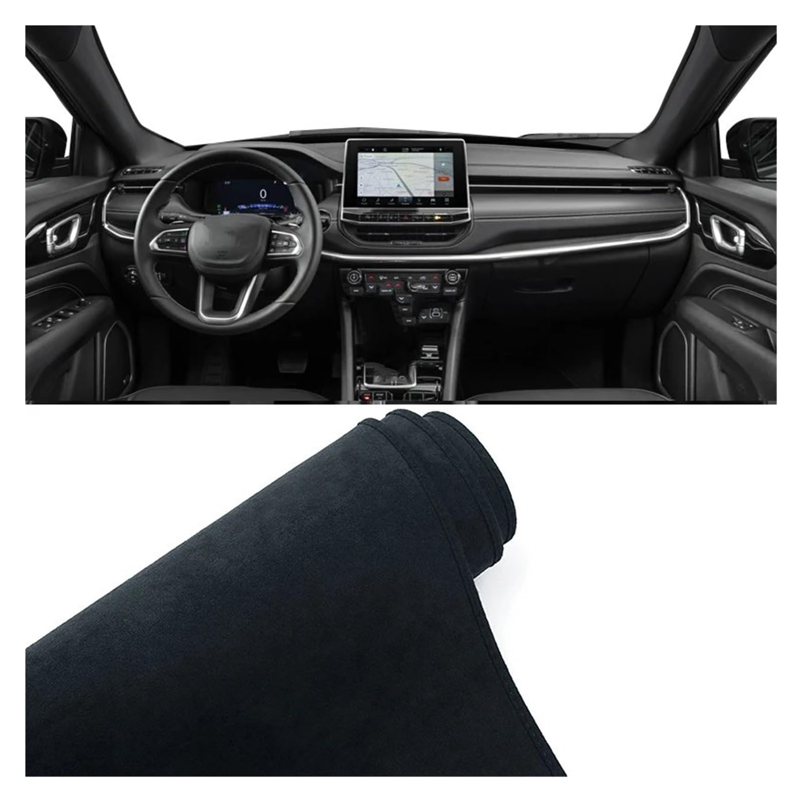 Car Dashboard Cover Pad Für Jeep Für Kompass 2021 2022 2023 2024 Für E-Hybrid Auto Armaturenbrett Abdeckung rutschfeste Matte Instrument Teppich(B Black LHD) von AVNVNCNO