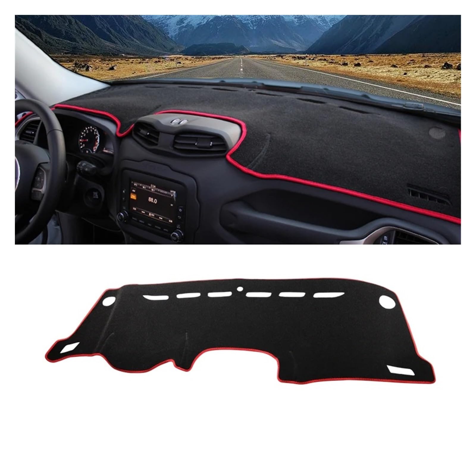 Car Dashboard Cover Pad Für Jeep Für Renegade Für BU 2015-2019 2020 2021 2022 2023 Auto-Armaturenbrett-Abdeckungsmatte Vermeiden Sie Lichtpads Rutschfester Teppich(A Red Side) von AVNVNCNO