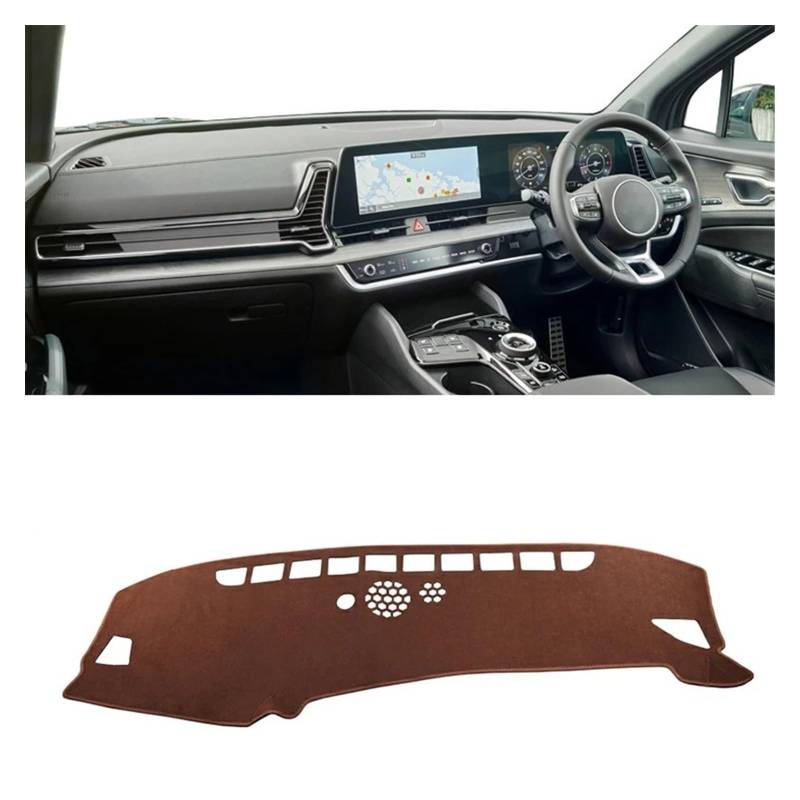 Car Dashboard Cover Pad Für Kia Für Sportage Für NQ5 2022 2023 2024 Für Hybridauto-Armaturenbrettabdeckung Sonnenschutzmattenauflage Instrumententafelteppich(RHD Brown) von AVNVNCNO