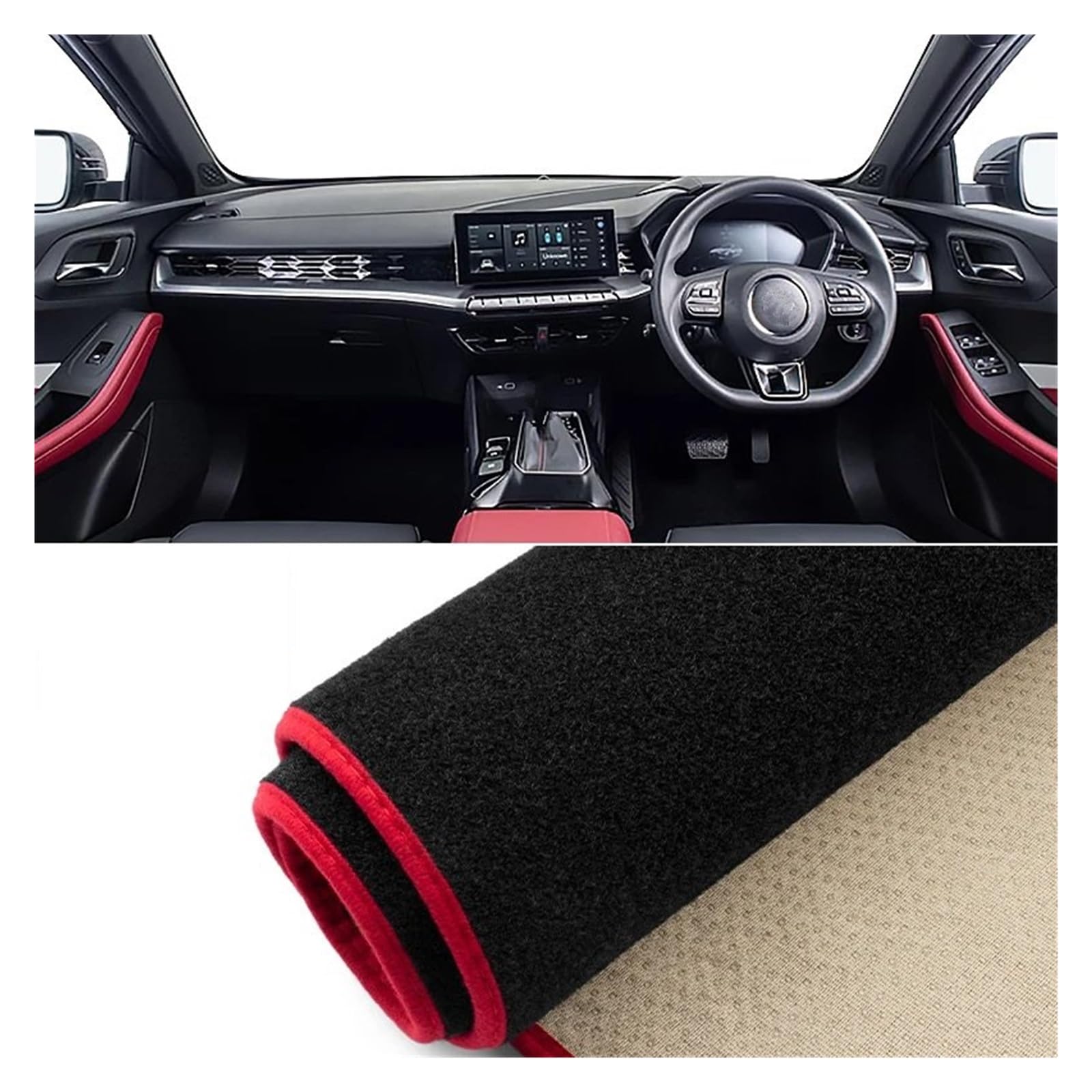 Car Dashboard Cover Pad Für MG 5 Für MG5 2020 2021 2022 2023 Auto-Armaturenbrett-Abdeckungsmatte Armaturenbrett Sonnenschutz rutschfeste Unterlage Instrumententafelteppiche(A Red Side RHD) von AVNVNCNO