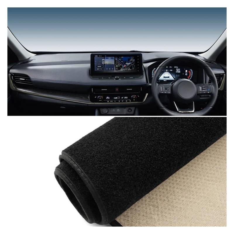 Car Dashboard Cover Pad Für Nissan Für X-Trail Für X Trail Für Xtrail Für T33 2021-2024 Auto-Armaturenbrett-Abdeckungsmatte Armaturenbrett Sonnenschutzpad Teppiche(A Black Side RHD) von AVNVNCNO