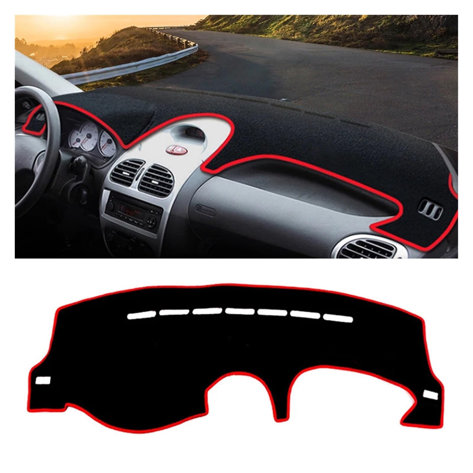 Car Dashboard Cover Pad Für Peugeot 206 Für 206CC Für 206SW 2004-2008 Auto-Armaturenbrett-Abdeckungsmatte Armaturenbrett Sonnenschutzpolster Instrument Rutschfester Teppich(A Red Side) von AVNVNCNO