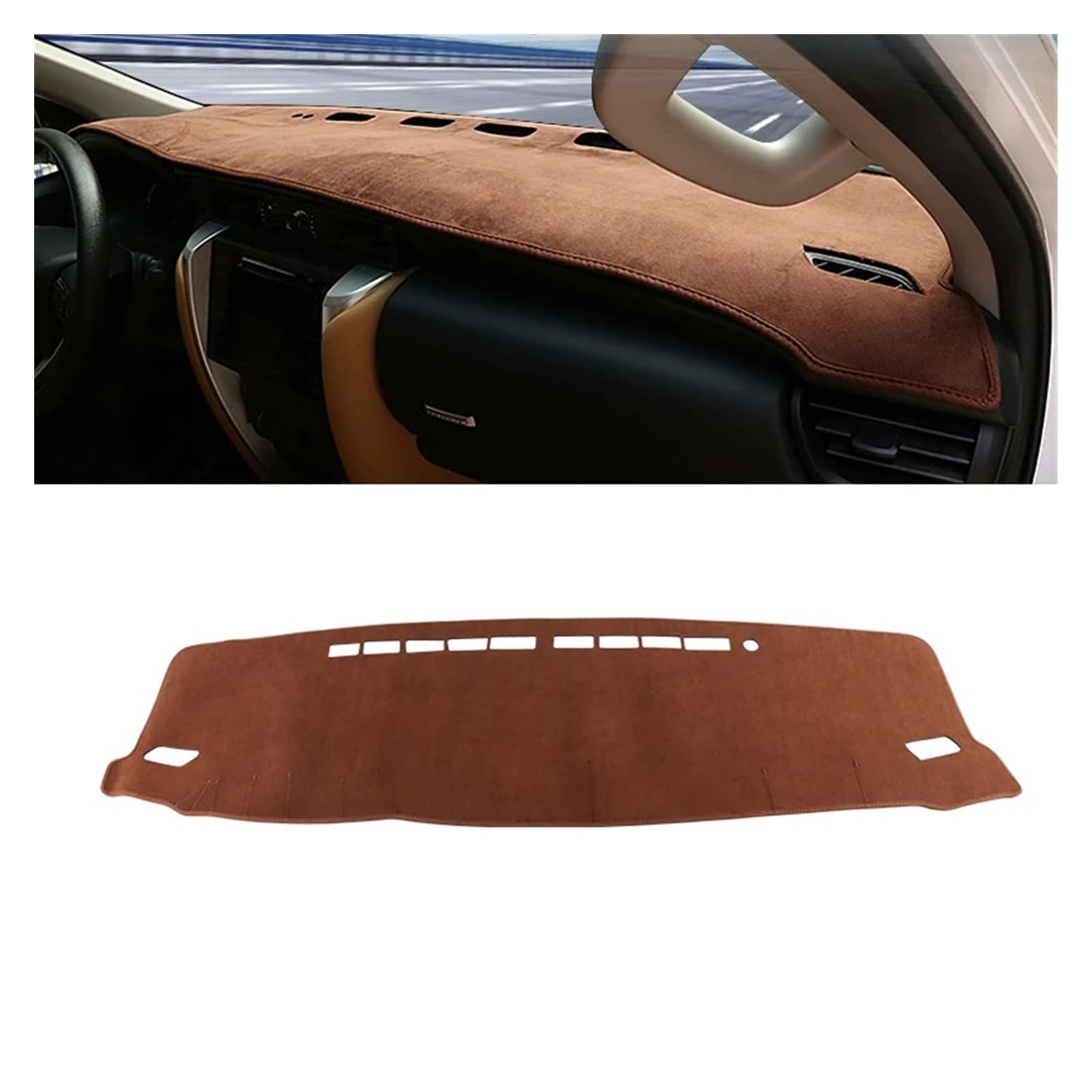 Car Dashboard Cover Pad Für Toyota Für Fortuner Für AN150 Für AN160 2015-2019 2020 2021 2022 2023 Auto-Armaturenbrett-Abdeckung Vermeiden Sie Lichtpad-Teppichmatte(Brown LHD) von AVNVNCNO