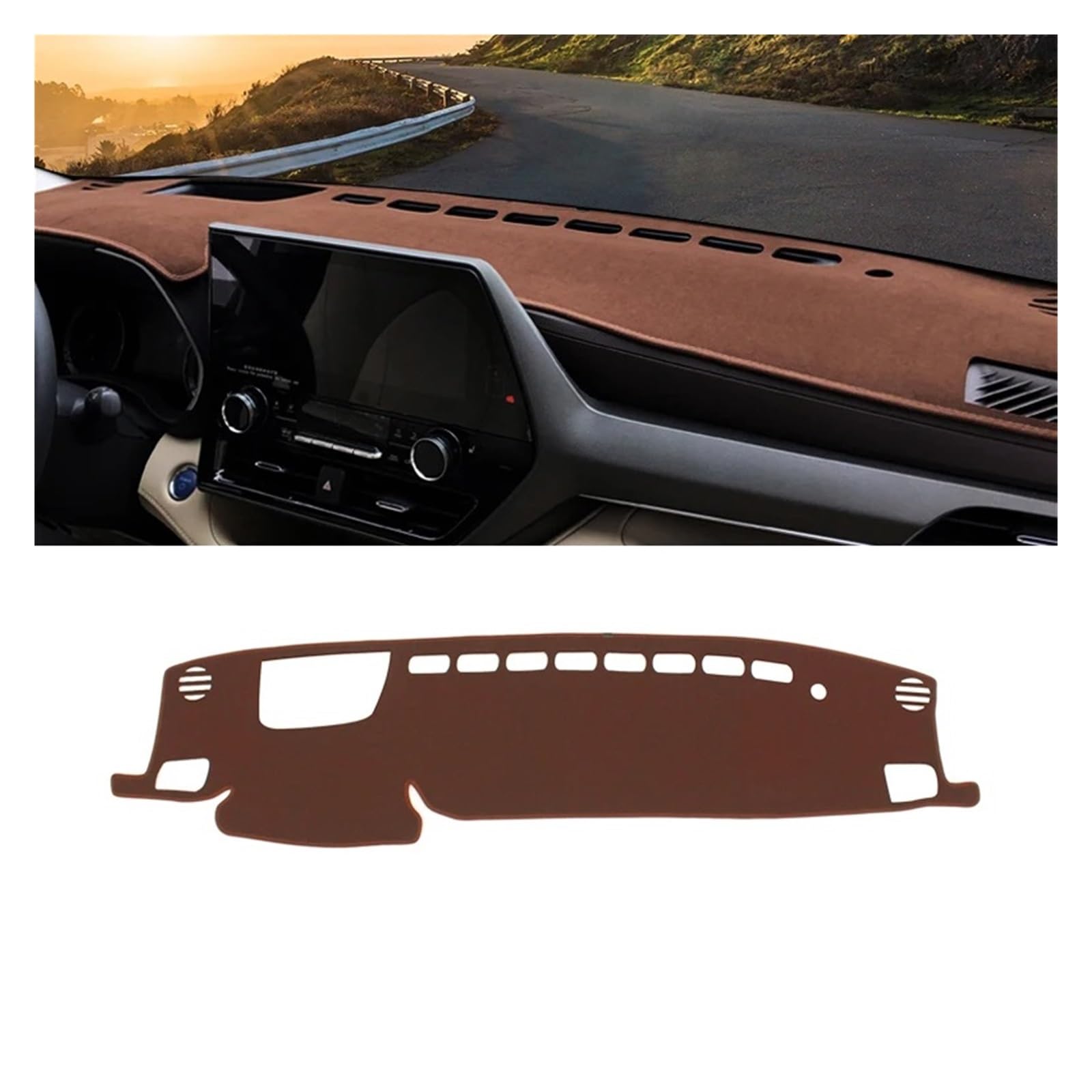 Car Dashboard Cover Pad Für Toyota Für Highlander Für XU70 Für Kluger 2021-2024 Auto-Armaturenbrett-Abdeckung Instrumententisch Sonnenschutz rutschfeste Unterlage(LHD Brown) von AVNVNCNO