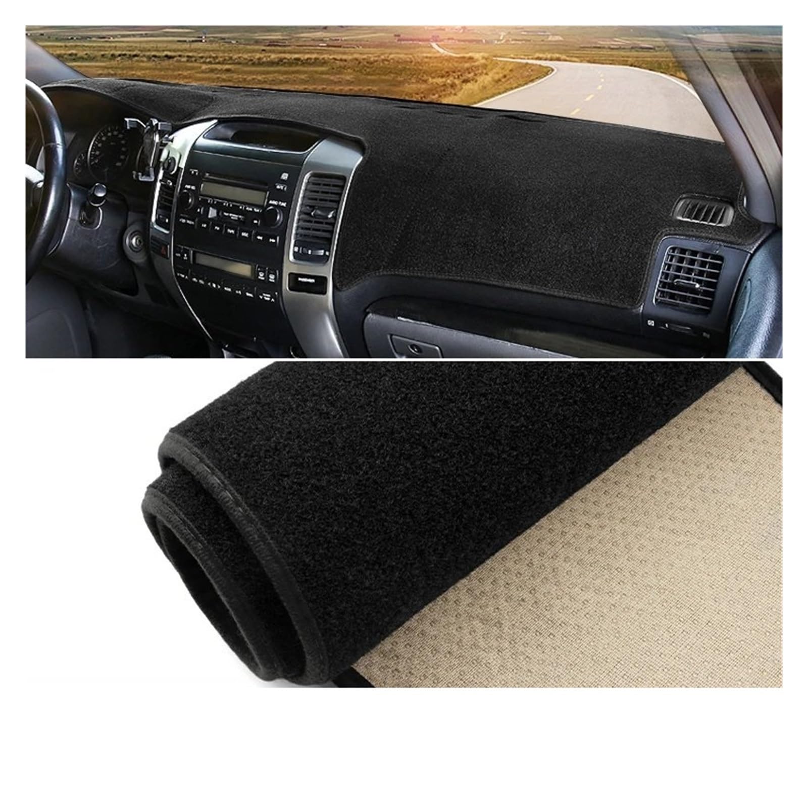 Car Dashboard Cover Pad Für Toyota Für Land Für Cruiser Für Prado Für J120 Für FJ120 Für LC120 2003-2009 Auto-Armaturenbrett-Abdeckung Sonnenschutzmatte Pad Teppiche(A LHD Black Side) von AVNVNCNO