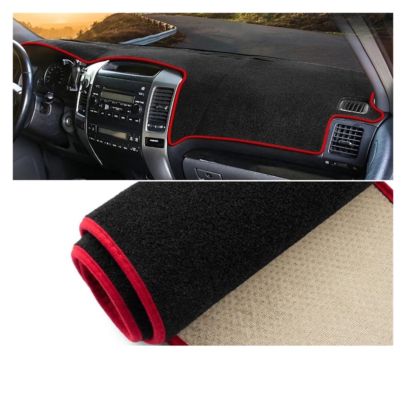 Car Dashboard Cover Pad Für Toyota Für Land Für Cruiser Für Prado Für J120 Für FJ120 Für LC120 2003-2009 Auto-Armaturenbrett-Abdeckung Sonnenschutzmatte Pad Teppiche(A LHD Red Side) von AVNVNCNO