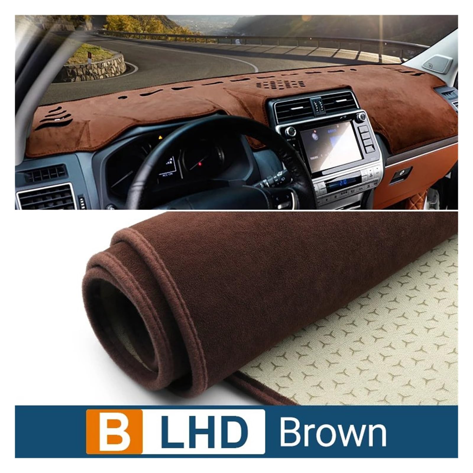 Car Dashboard Cover Pad Für Toyota Für Land Für Cruiser Für Prado Für J150 Für LC150 Für FJ150 2010-2022 Auto-Armaturenbrett-Abdeckung Sonnenschutzpolster Teppiche(B LHD Brown) von AVNVNCNO