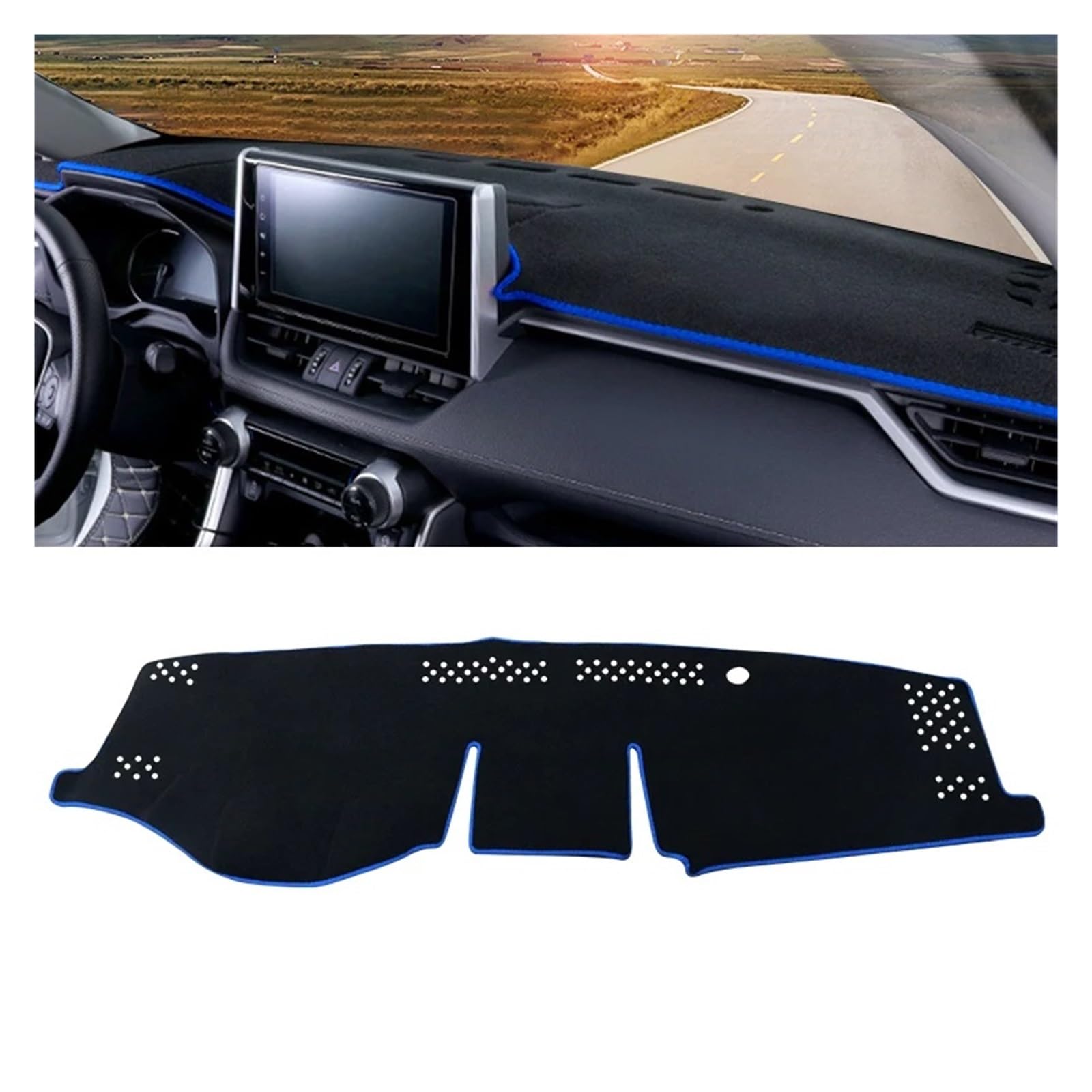 Car Dashboard Cover Pad Für Toyota Für RAV4 2019-2022 2023 Für RAV 4 Für XA50 Für Hybrid Auto Dashboard Matte Sonnenschutz Pad Instrument Schreibtisch Teppich(A Blue Side LHD) von AVNVNCNO