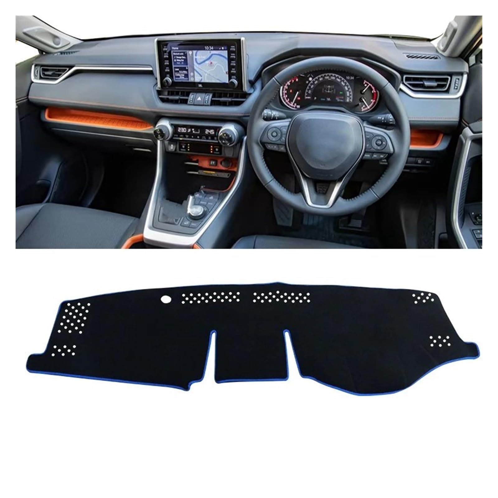 Car Dashboard Cover Pad Für Toyota Für RAV4 Für XA50 2019-2024 Für Hybridauto-Armaturenbrett-Pad Instrumentenplattform Schreibtischabdeckung Matten Teppiche(A Blue Side RHD) von AVNVNCNO