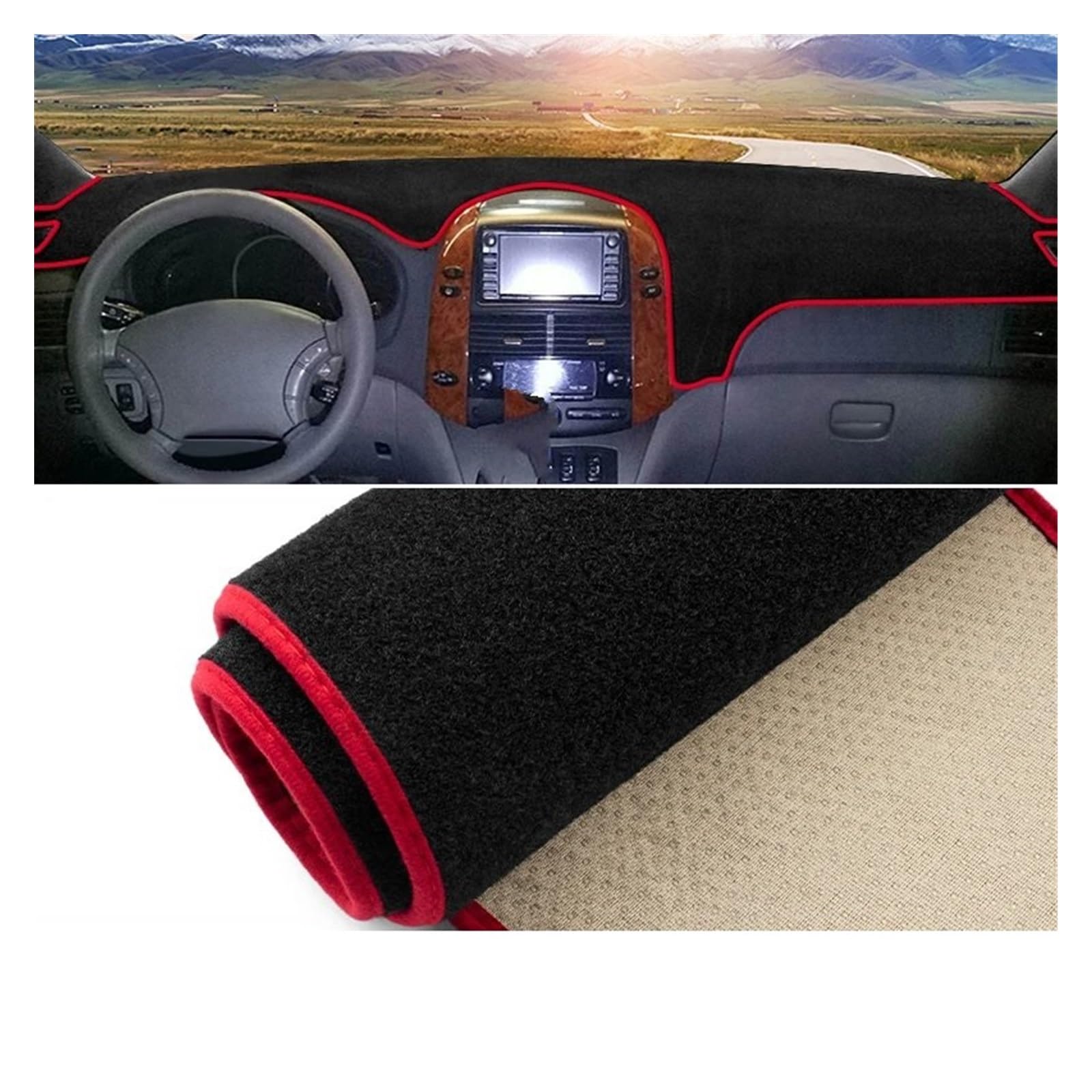 Car Dashboard Cover Pad Für Toyota Für Sienna XL20 2. Generation 2004-2010 Auto Armaturenbrett-Abdeckungsmatte Auto Armaturenbrett Sonnenschutz Pad Teppich Cape Protector(A Red Side) von AVNVNCNO