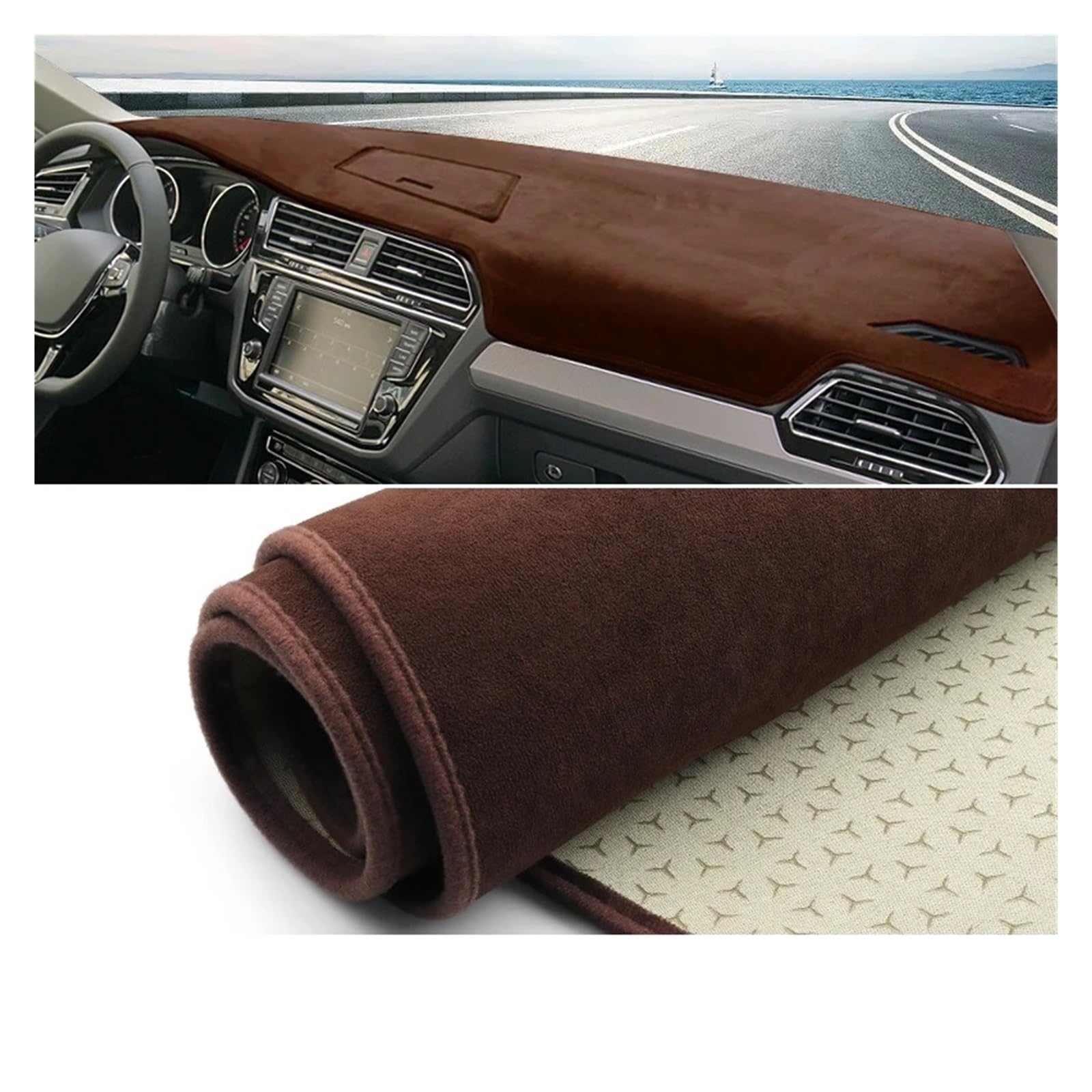 Car Dashboard Cover Pad Für VW Für Tiguan Für MK2 2016 2017 2018 2019 2020 2021 2022 2023 Auto Armaturenbrett Abdeckung Matte Instrument Teppiche(B Brown LHD) von AVNVNCNO