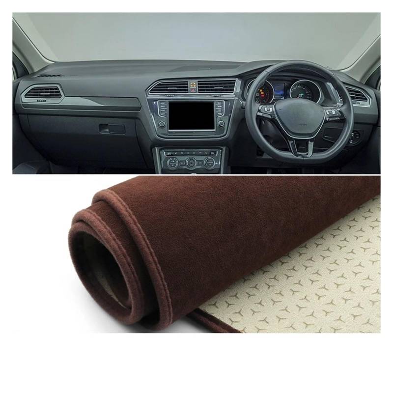 Car Dashboard Cover Pad Für VW Für Tiguan Für MK2 2016 2017 2018 2019 2020 2021 2022 2023 Auto Armaturenbrett Abdeckung Matte Instrument Teppiche(B Brown RHD) von AVNVNCNO