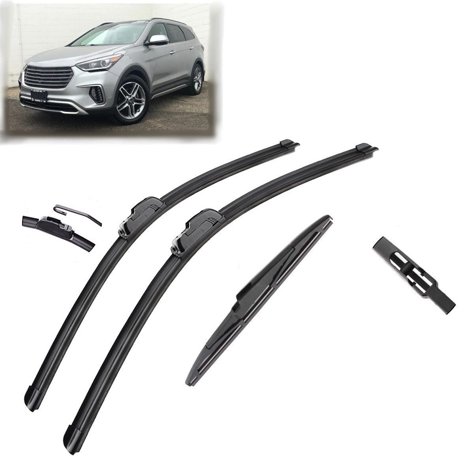 Scheibenwischerblätter Für Hyundai Santa Fe DM 2012-2017 Scheibenwischer Vorne Hinten Wischerblätter Bürsten Cutter Zubehör J Hook Auto von AWARFY