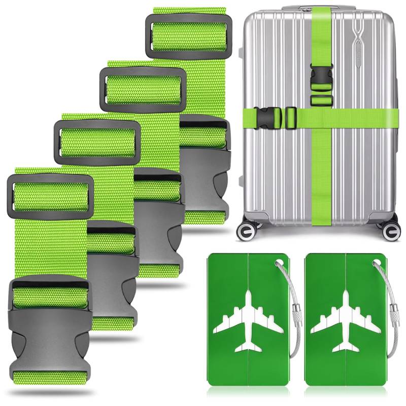 4 Stück Koffergurt Kofferband Gepäckgurt Einstellbare Kofferband mit 2 Stück Kofferanhänger, Gepäckband für Schnell erkennen Gepäck Reisetasche Koffer von AWDIUM