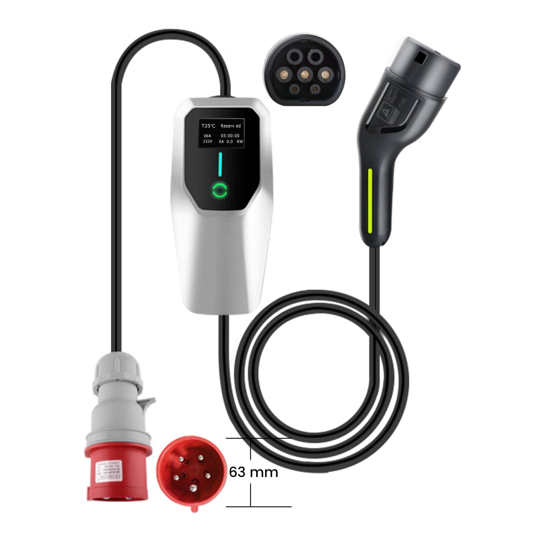 AWESAFE Typ 2 Ladekabel für EV Elektroauto, 22kW, 32A, 5 Meter, 3-Phasig, Einstellbarer Ladeleistung, EV-Ladegerät und Mobile Ladestation/Wallbox für Hybrid & E-Auto von AWESAFE