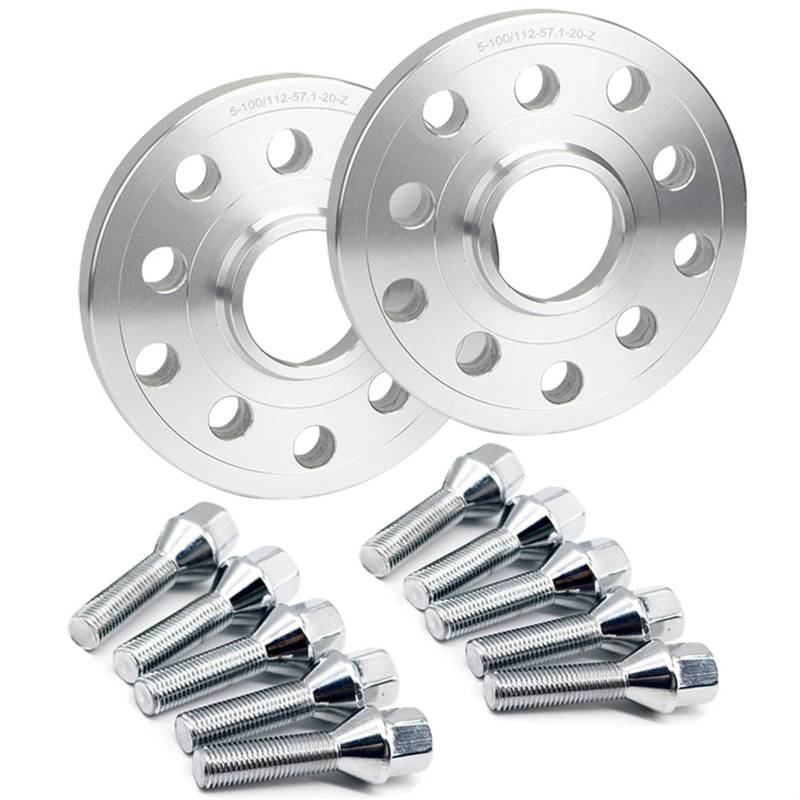 2 STÜCKE 15mm Auto Rad Spacer 5 * 112/5 * 100 Geschmiedet Aluminium Distanzscheiben Reifen Hub Spacer Distanzscheiben Stud + M14 * 1,5 Radmutter Auto-Rad-Distanzscheiben(Silver 40mmball Bolt) von AWGNTQQ