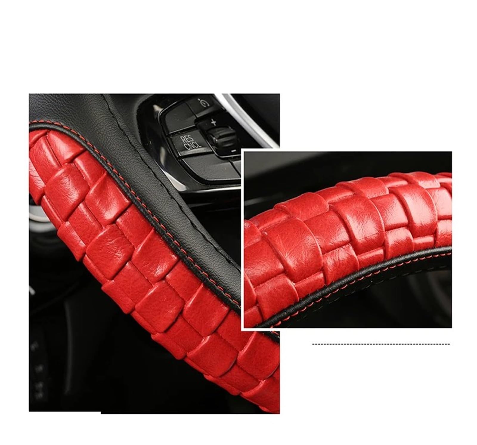 Auto Lenkradschoner Auto-Lenkrad-Abdeckung Ledergeflecht Weich rutschfest Für X5 Für X6 Für X7 Lenkradabdeckung(Red) von AWGNTQQ