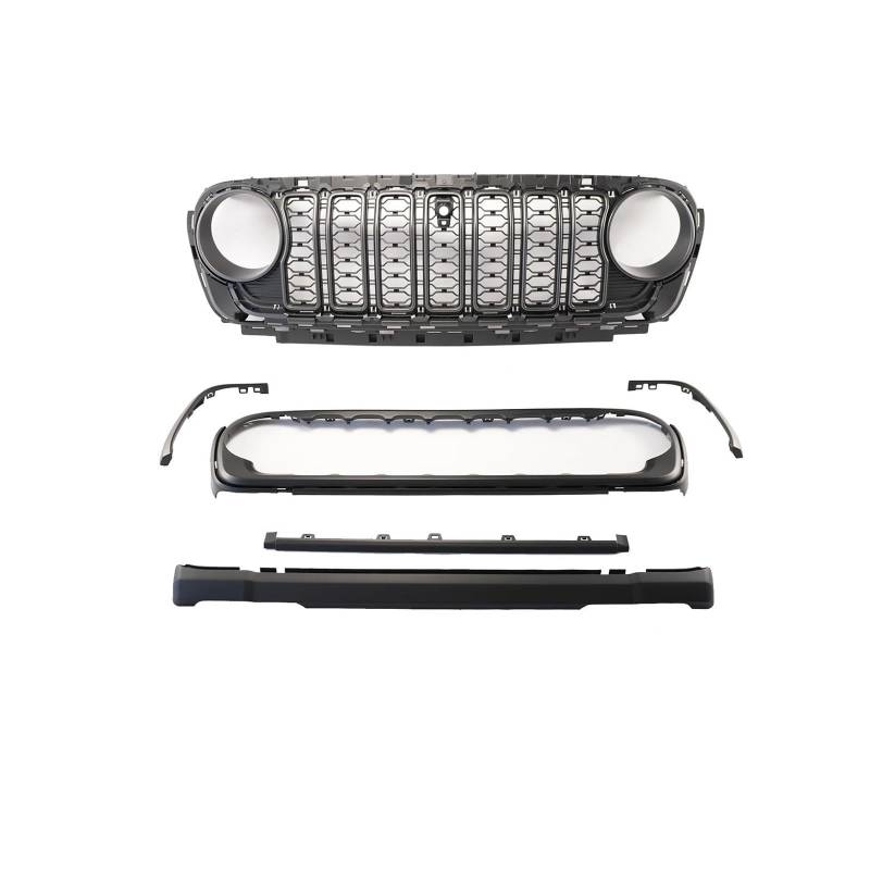 Frontstoßstange Lip Für Jeep Für Wrangler JL JT 2018 2019 2020 2021 2022-2024 Auto Vorderen Stoßfänger Mesh Grille Mit Kamera Loch Silber Außen Zubehör Frontstoßstange Spoiler(Matte Black) von AWGNTQQ