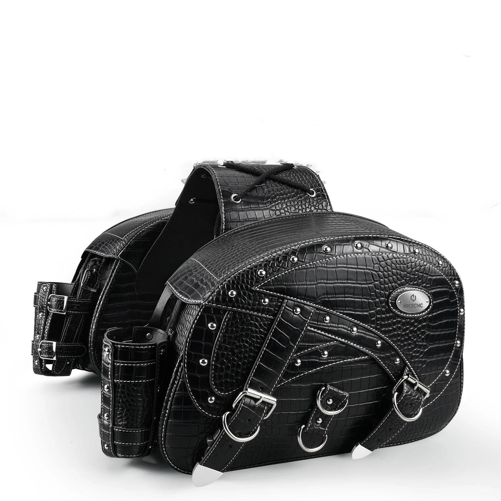 Leder & Satteltaschen Für Davidson Für RV Road King Große Kapazität wasserdichte Motorrad Seitentasche Aufbewahrungstasche Retro Satteltasche Motorrad Tasche(Schwarz) von AWGNTQQ