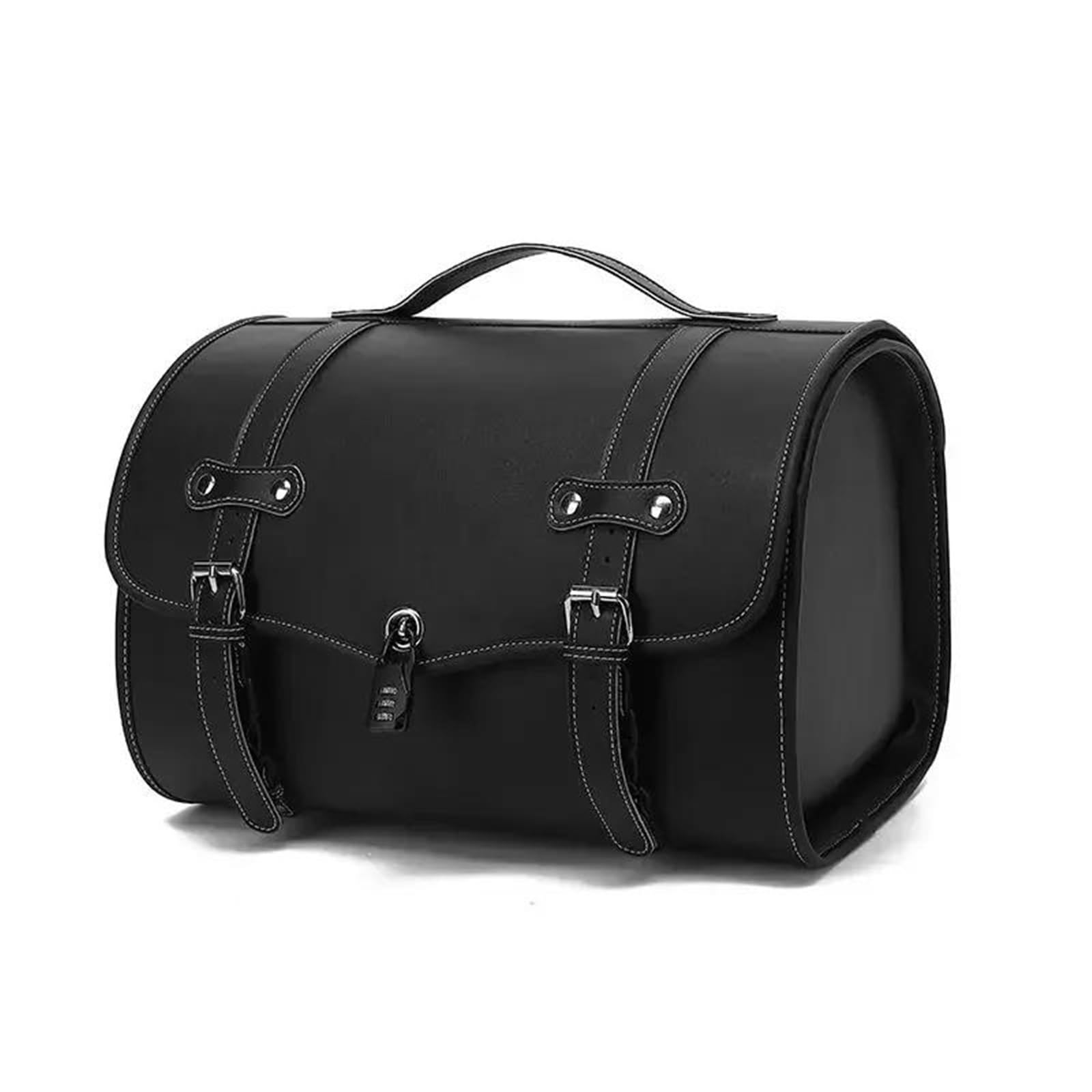 Leder & Satteltaschen Retro Motorrad Kofferraum Hinten Sitz Hängen Tasche wasserdichte Elektrische Fahrzeug Lagerung Stamm Lagerung Hinten Trunk Bag Motorrad Tasche(Schwarz) von AWGNTQQ