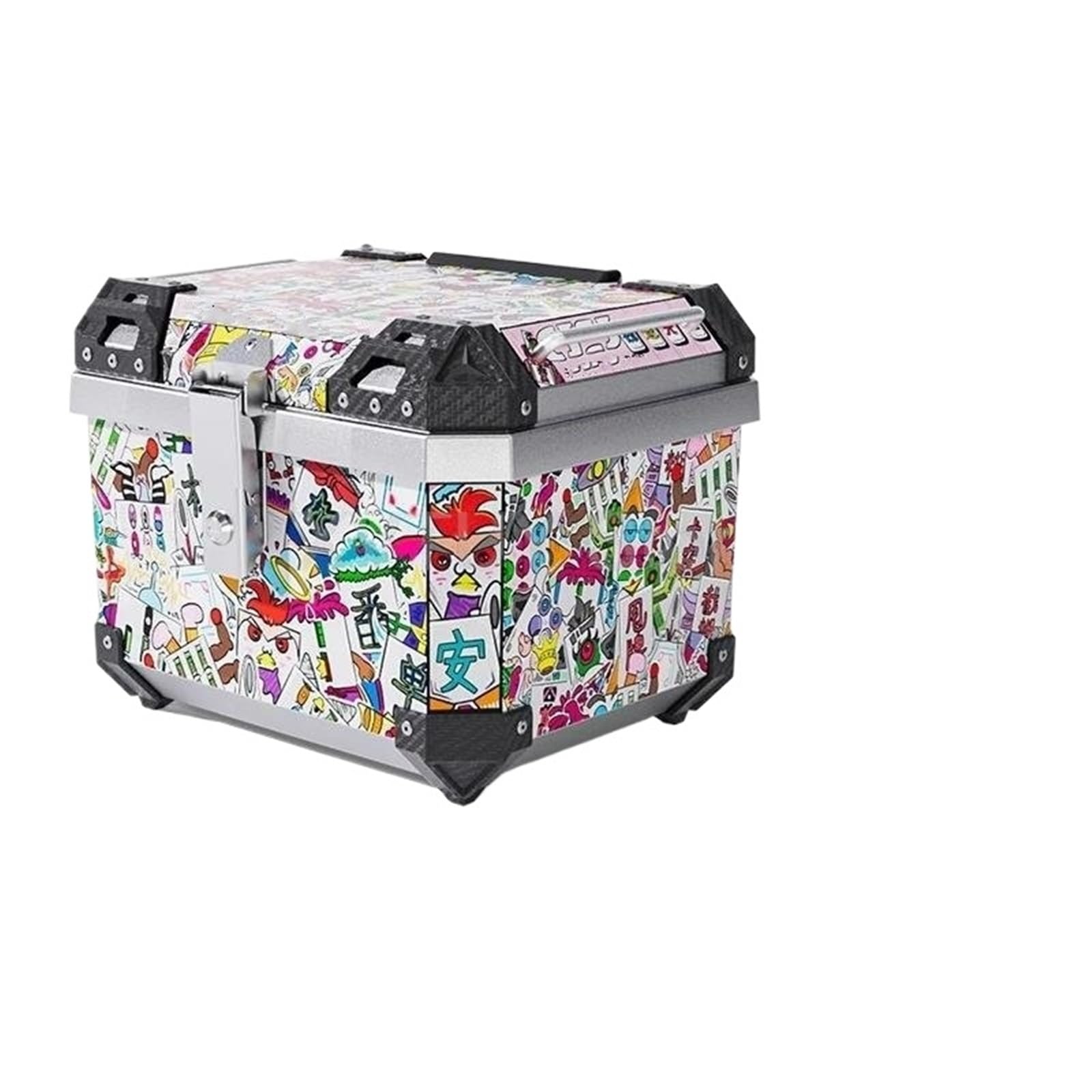 Leder & Satteltaschen Universal Motorrad Heckbox Top Tail Helm Box Abschließbare Gepäckaufbewahrung Werkzeugkasten Lagerregal 45L 57L Motorrad Tasche(45L Stickers-D) von AWGNTQQ