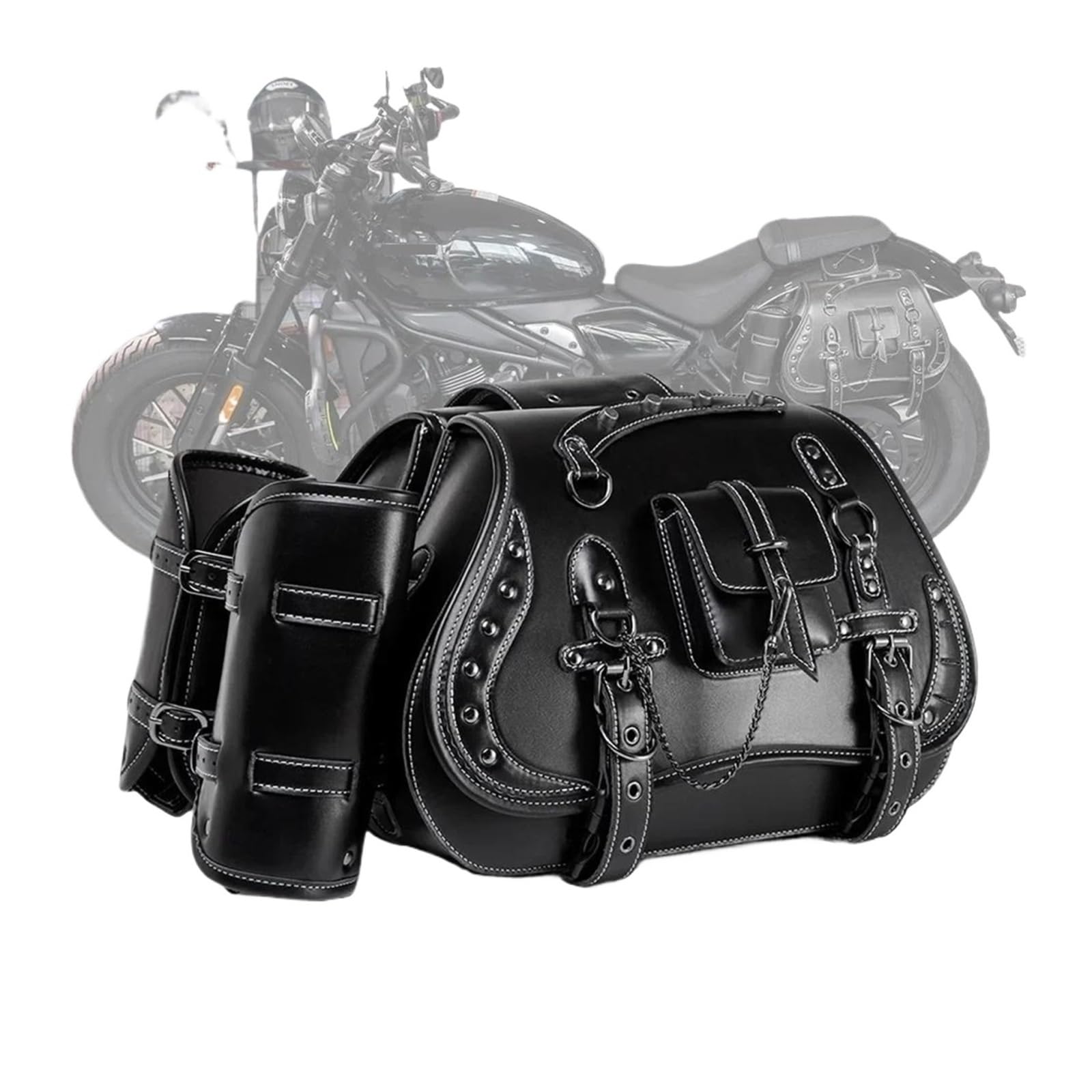 Leder & Satteltaschen Universal Motorrad Satteltasche Punk Reiter Seite Tasche Hinten Sitz Modifizierte Lagerung Tasche Geeignet Für PAN America 125 S PA 1250 Motorrad Tasche(FBG359BK 1pair) von AWGNTQQ