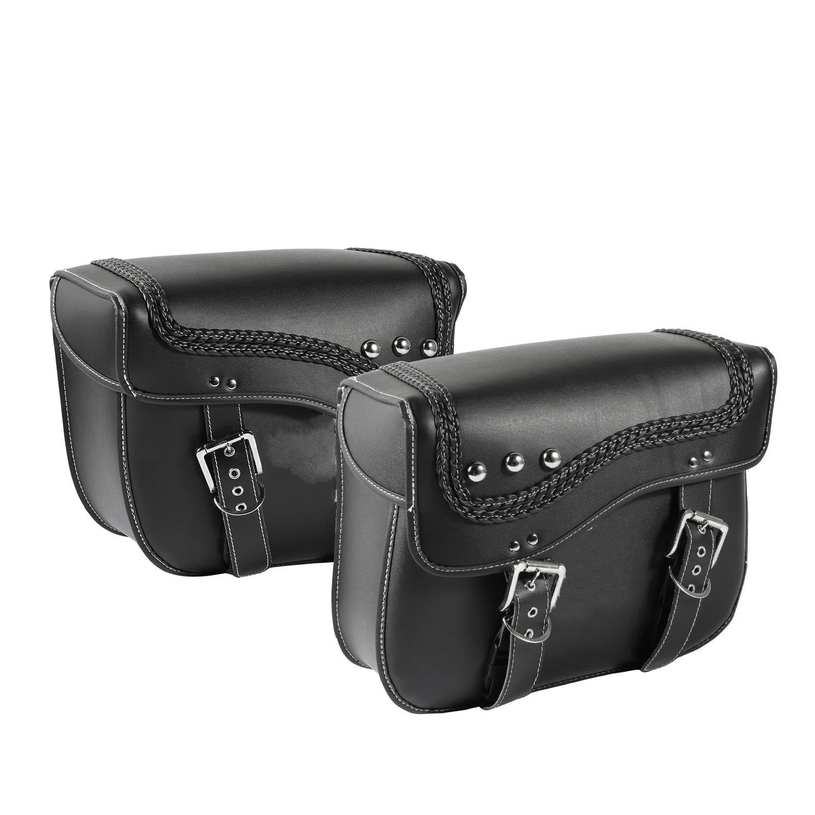 Leder & Satteltaschen Universelle Motorrad-Satteltaschen Große Kapazität wasserdichte PU-Leder-Seitentaschen Zur Aufbewahrung Motorrad Tasche(with Pattern) von AWGNTQQ