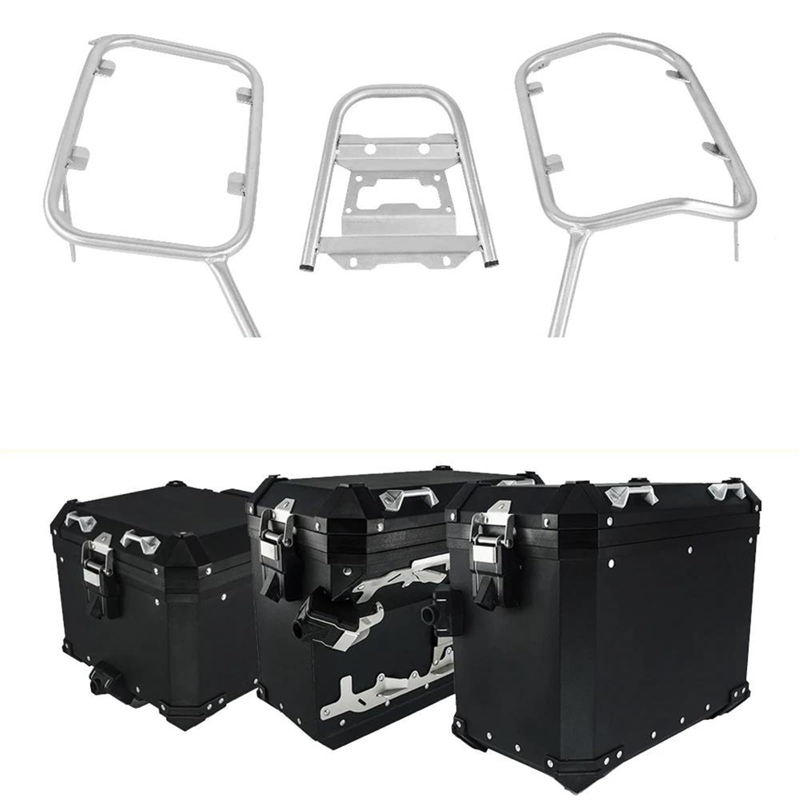 Motorrad Gepäckträger Für XADV 750 XADV750 2017-2020 Motorrad-Packtaschenkoffer Aluminium-Sattelträger Gepäckbox Edelstahlhalterung Motorradgepäckträger hinten(One Set-BK) von AWGNTQQ