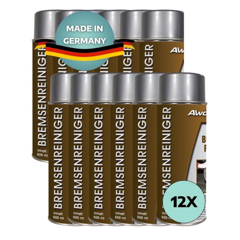 AWOTEX 12 x Bremsenreiniger Spray 500 ml I Auto-Reiniger Spray für Bremsen & Co. I Bremsen-Reiniger für Trommel- & Scheibenbremsen I sehr Gute Reinigungswirkung & Lange Haltbarkeit von AWOTEX