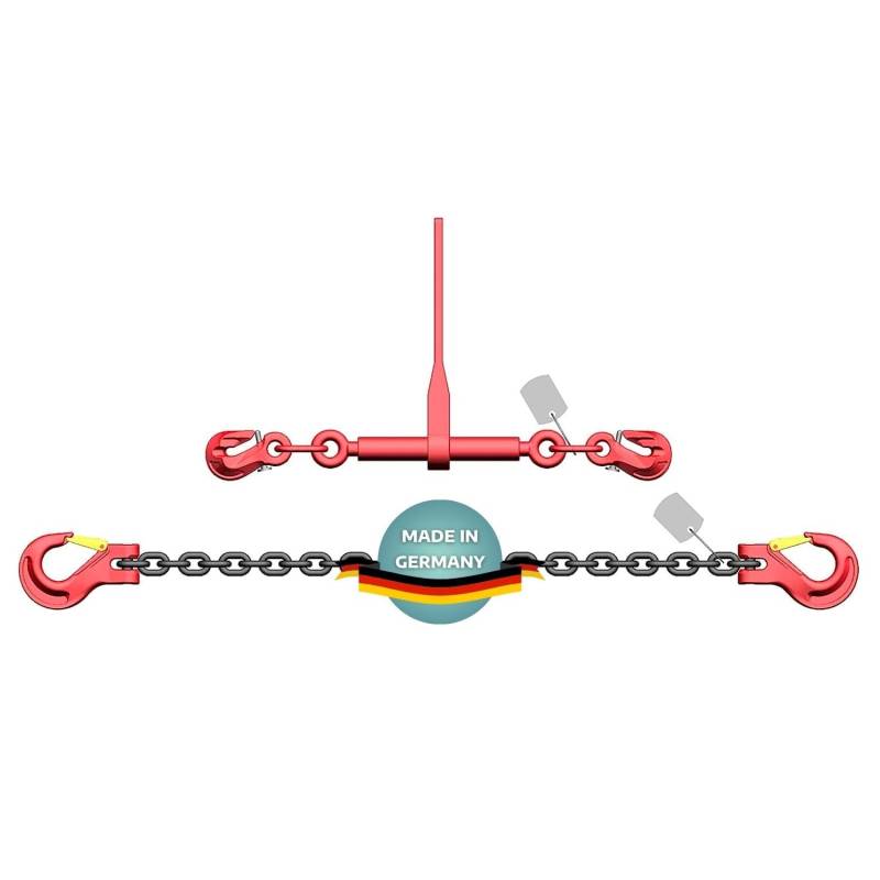 AWOTEX Zweiteilige Zurrkette 6 mm GK8 mit Ratschenlastspanner I langlebige Zurrkette für Bagger mit Ratsche I Sicherheitsgeprüfte Zurrkette für Bagger I Bagger-Zurrkette 2 m lang von AWOTEX