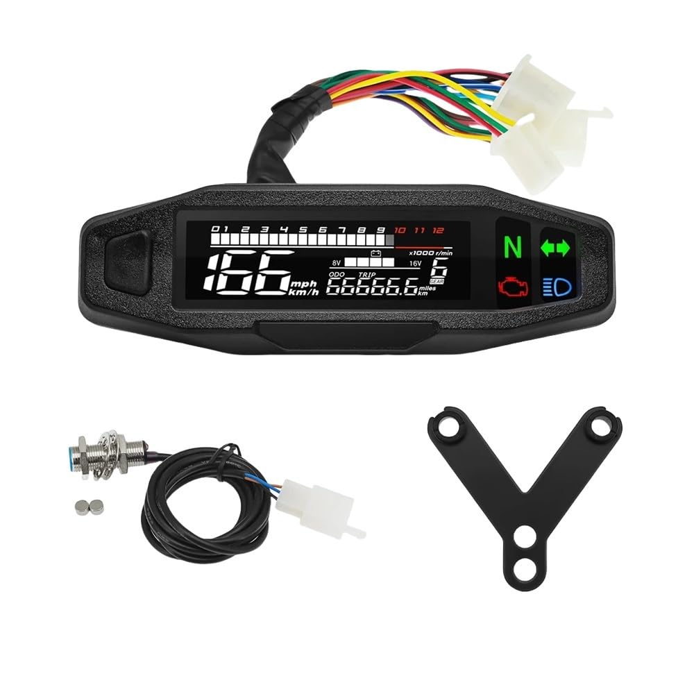 AXCAR Kilometerzähler 12V Motorrad Digital Panel Universal Tachometer Kraftstoff Gauge Kit Drehzahlmesser Kilometerzähler Anzeige(Packing kit A) von AXCAR