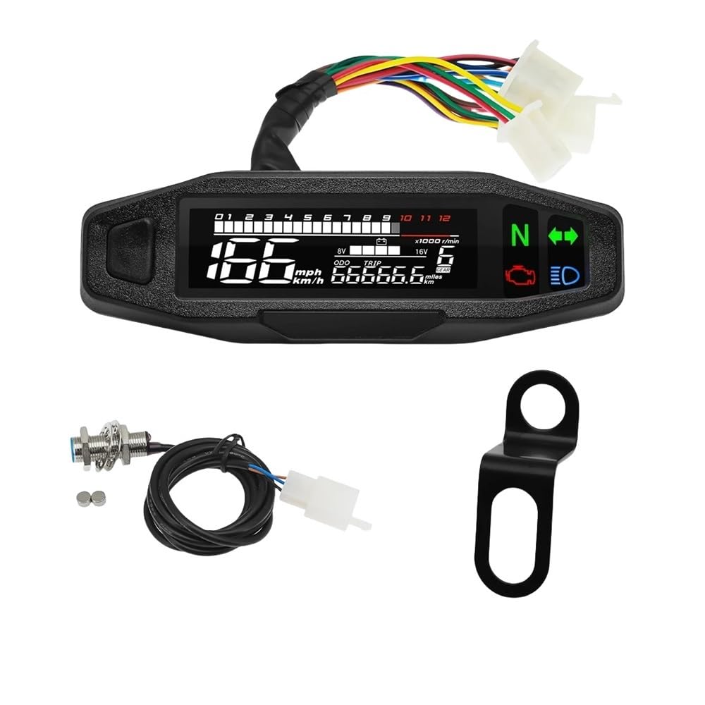 AXCAR Kilometerzähler 12V Motorrad Digital Panel Universal Tachometer Kraftstoff Gauge Kit Drehzahlmesser Kilometerzähler Anzeige(Packing kit B) von AXCAR