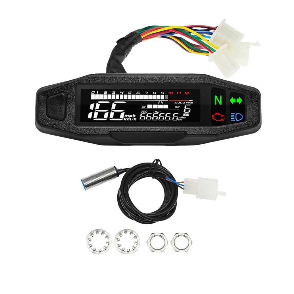 AXCAR Kilometerzähler 12V Motorrad Digital Panel Universal Tachometer Kraftstoff Gauge Kit Drehzahlmesser Kilometerzähler Anzeige(with Sensor) von AXCAR