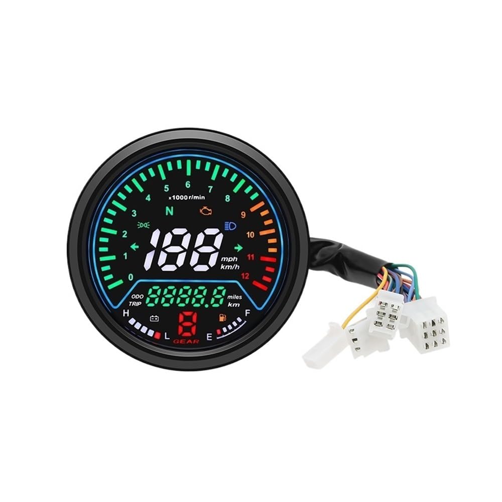 AXCAR Kilometerzähler 12V Motorrad Tacho Instrumente Kilometerzähler Tachometer Anzeige Runde 12000rpm Für Racer(Without Sensor) von AXCAR