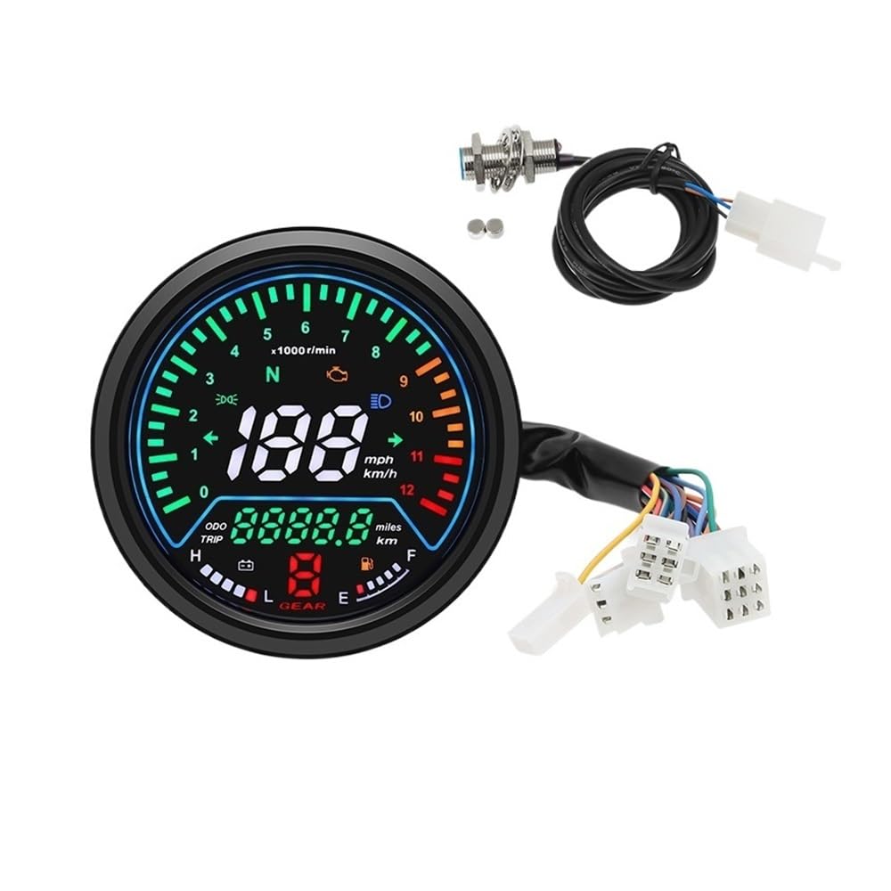 AXCAR Kilometerzähler 12V Motorrad Tacho Instrumente Kilometerzähler Tachometer Anzeige Runde 12000rpm Für Racer(with Sensor) von AXCAR