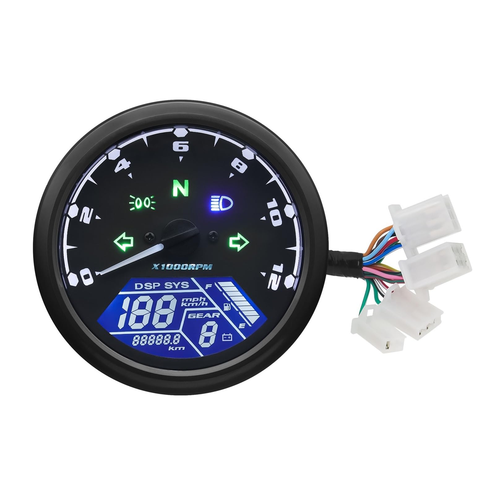 AXCAR Kilometerzähler 12V Motorrad Tachometer Tachometer Kraftstoff Meter Multi-Funktion Motorrad Gauge Für Cafe Racer Für 1-4 Zylinder(No Sensor) von AXCAR