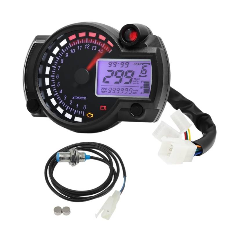 AXCAR Kilometerzähler 12v Motorrad Universal Tacho 7 Farben LCD Digital Kilometerzähler Gauge Moto Dashboard Meter Für(B Guage and Sensor) von AXCAR