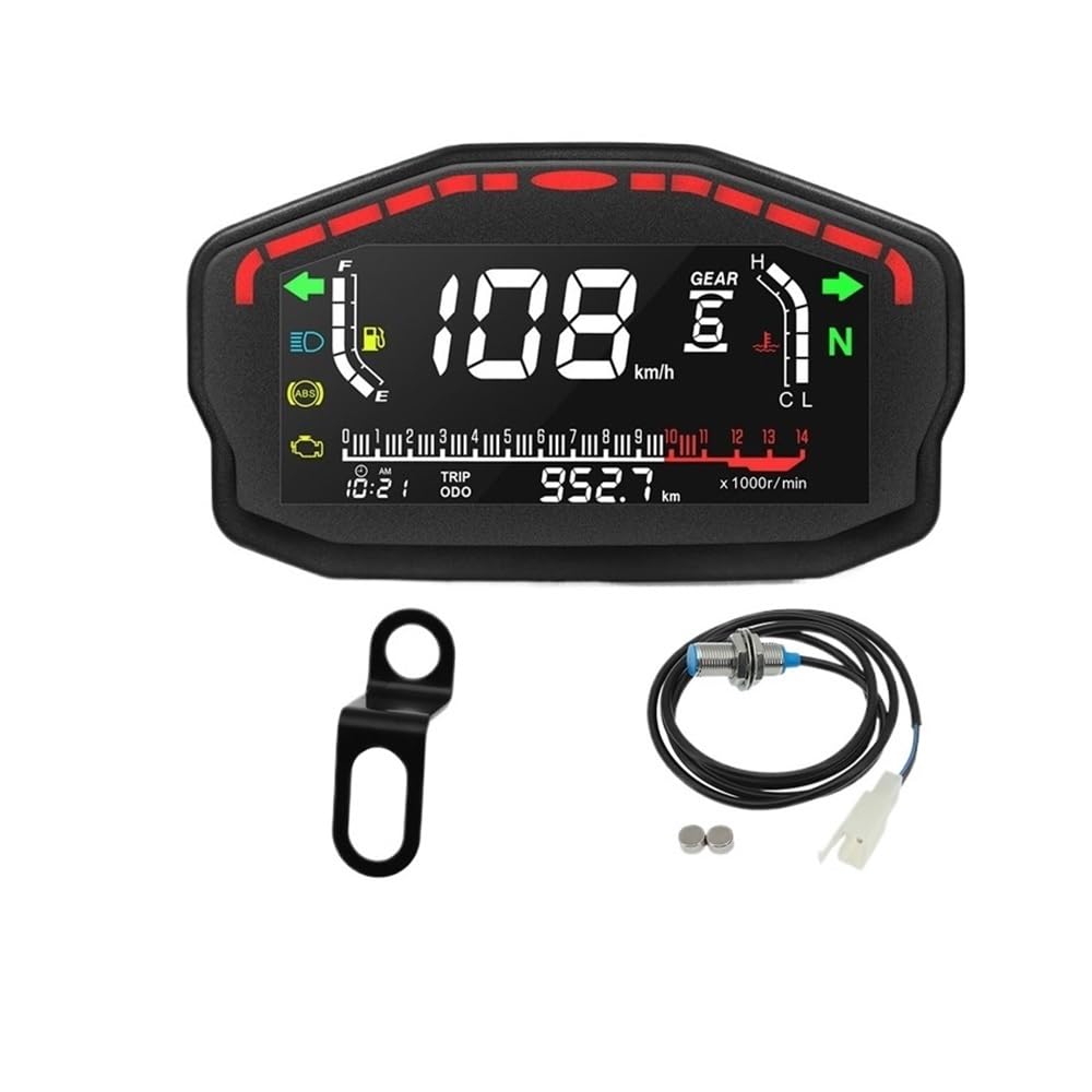 AXCAR Kilometerzähler 2,4 Zylinder Universal Tacho Motorrad Digital Kilometerzähler Temp Kraftstoff Tachometer RPM Display Für(Meter Sensor Bracket) von AXCAR