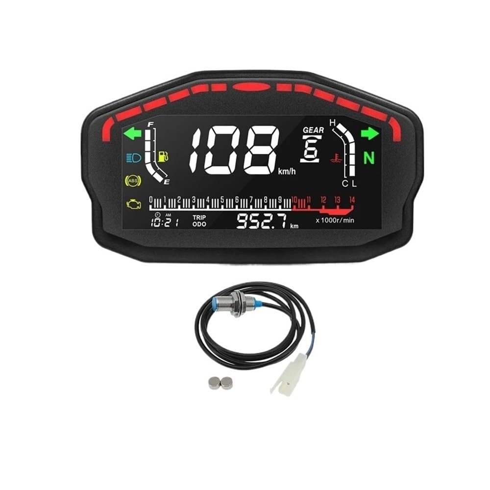 AXCAR Kilometerzähler 2,4 Zylinder Universal Tacho Motorrad Digital Kilometerzähler Temp Kraftstoff Tachometer RPM Display Für(Meter and Sensor A) von AXCAR