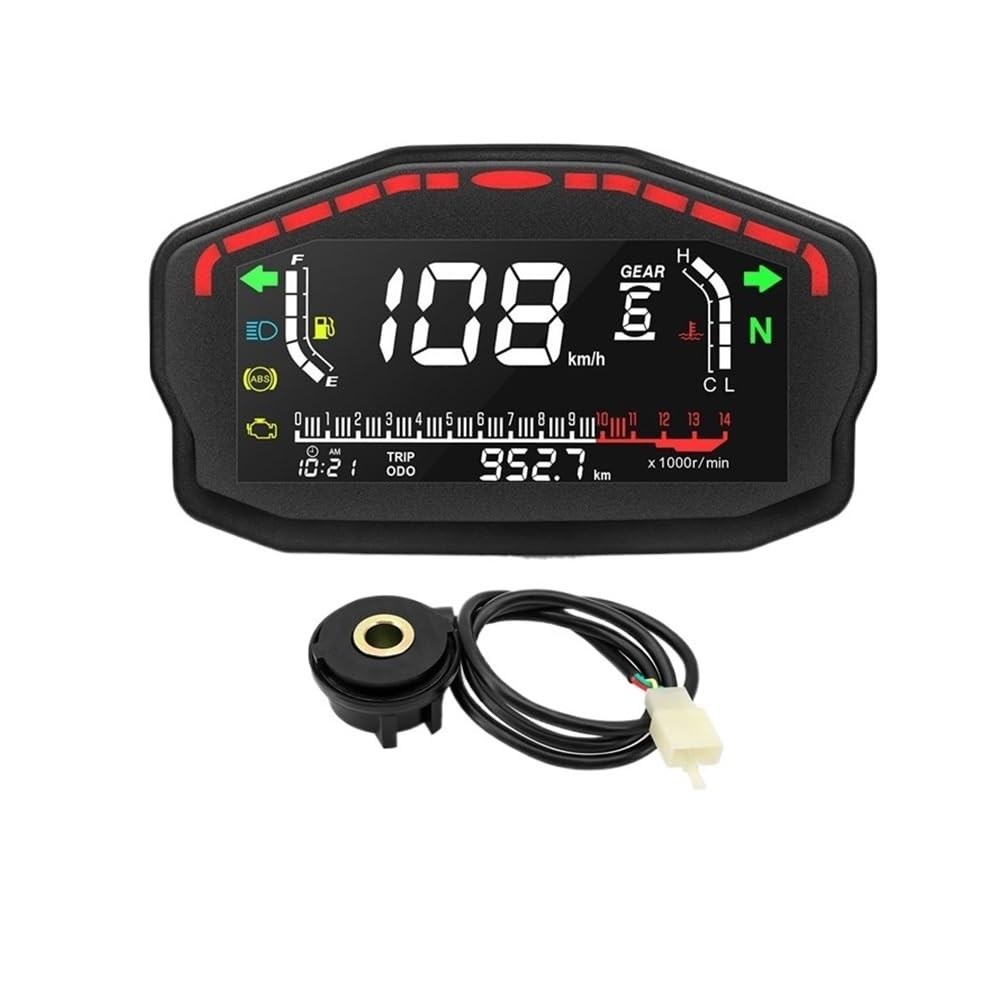 AXCAR Kilometerzähler 2,4 Zylinder Universal Tacho Motorrad Digital Kilometerzähler Temp Kraftstoff Tachometer RPM Display Für(Meter and Sensor B) von AXCAR