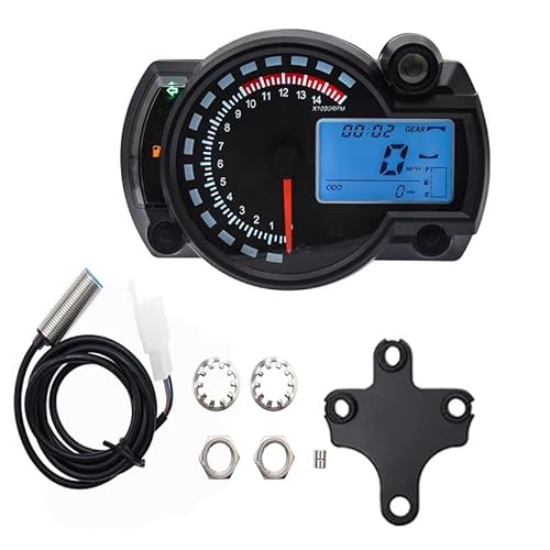 AXCAR Kilometerzähler LCD Digital Kilometerzähler Instrument Universal Für Motorrad 299 KM/H 7 Farben Speed ​​Gauge Meter Sensor Set(with Bracket 2) von AXCAR