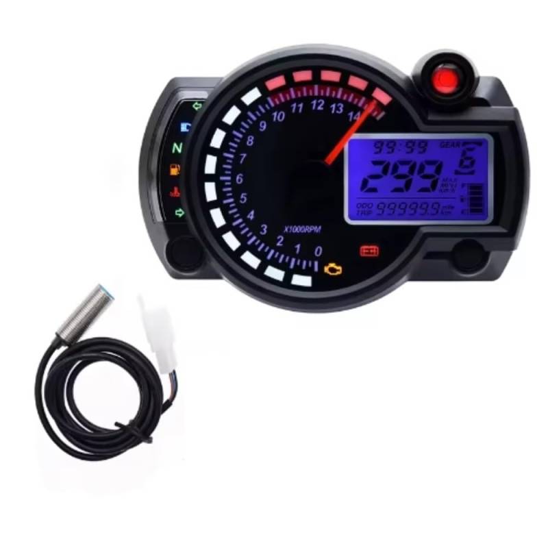 AXCAR Kilometerzähler LCD Digital Kilometerzähler Instrument Universal Für Motorrad 299 KM/H 7 Farben Speed ​​Gauge Meter Sensor Set(with Sensor 1) von AXCAR