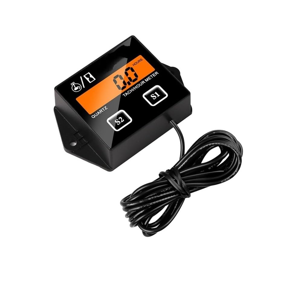 AXCAR Kilometerzähler LCD Digital Tachometer Stundenzähler Drehzahlmesser Für Außenbordmotor Für Rasenmäher Für Motocross Für Motorrad Für Marine Kettensäge Batterie(with Backlight) von AXCAR