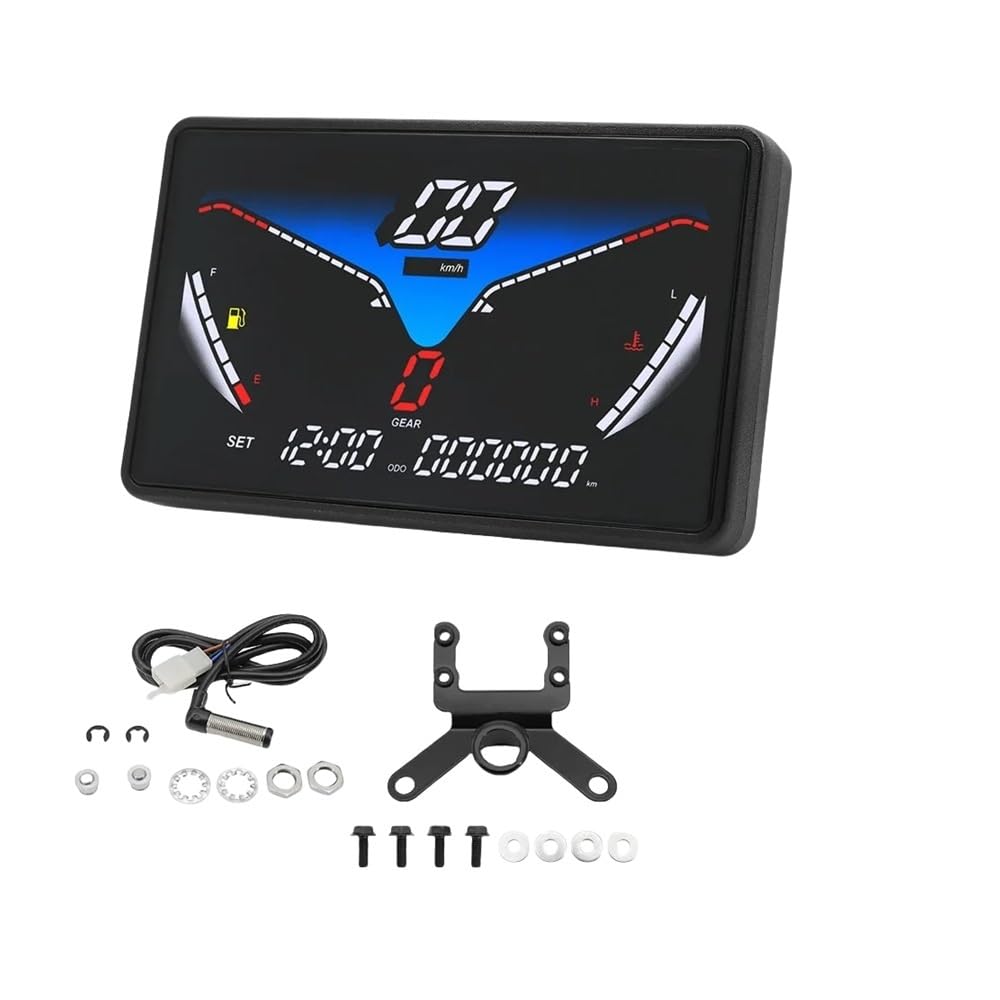 AXCAR Kilometerzähler Motorrad 12V Universal Digital Tacho LCD RPM Tacho Öl Gauge 199km/h Mit Sensor Halterung(Three-Piece Set) von AXCAR