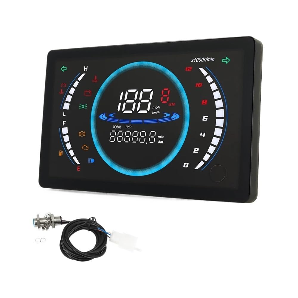 AXCAR Kilometerzähler Motorrad Dashboard LCD Tacho Digital Dash Panel Universal Kilometerzähler Für Für 12V(Gauge with Sensor) von AXCAR