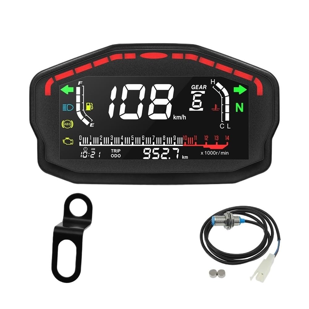 AXCAR Kilometerzähler Motorrad Digital Dash Panel Universal LCD LCD-Computer-geschwindigkeitsmesser-grüne 1/2/4 Zylinr Für(with Bracket) von AXCAR