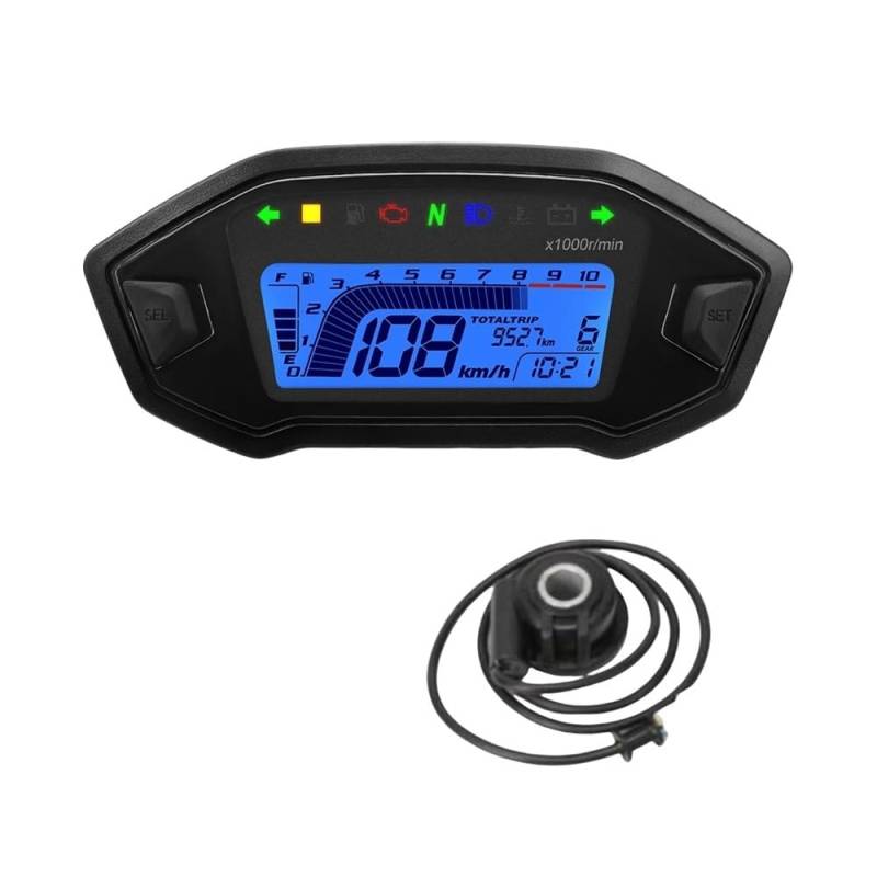 AXCAR Kilometerzähler Motorrad Digital Tachometer Tachometer Instrument Dashboard Panel Motorrad LCD Display 10000RPM Für 2-4 Zylinder(with Turbo Sensor) von AXCAR