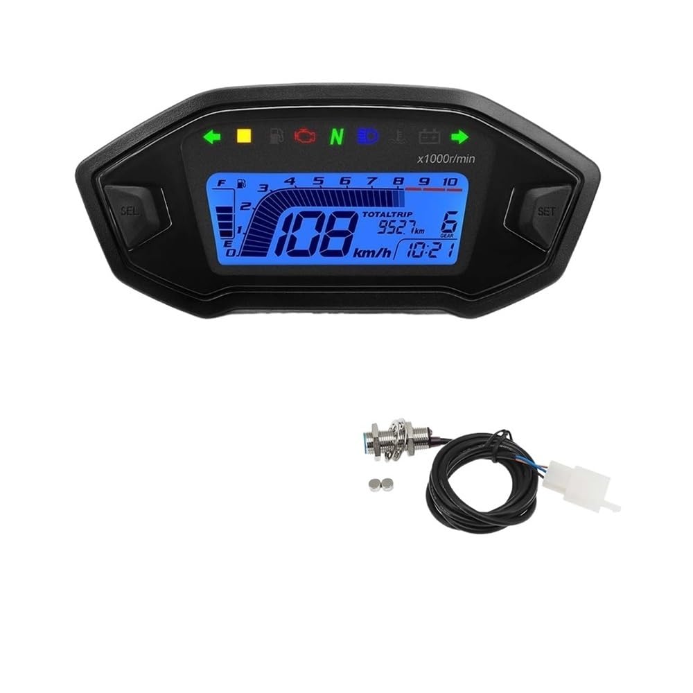 AXCAR Kilometerzähler Motorrad Digital Tachometer Universal LCD Motor Tachometer Instrument Cluster Anzeige Voltmeter Öl Gauge(with Sensor) von AXCAR