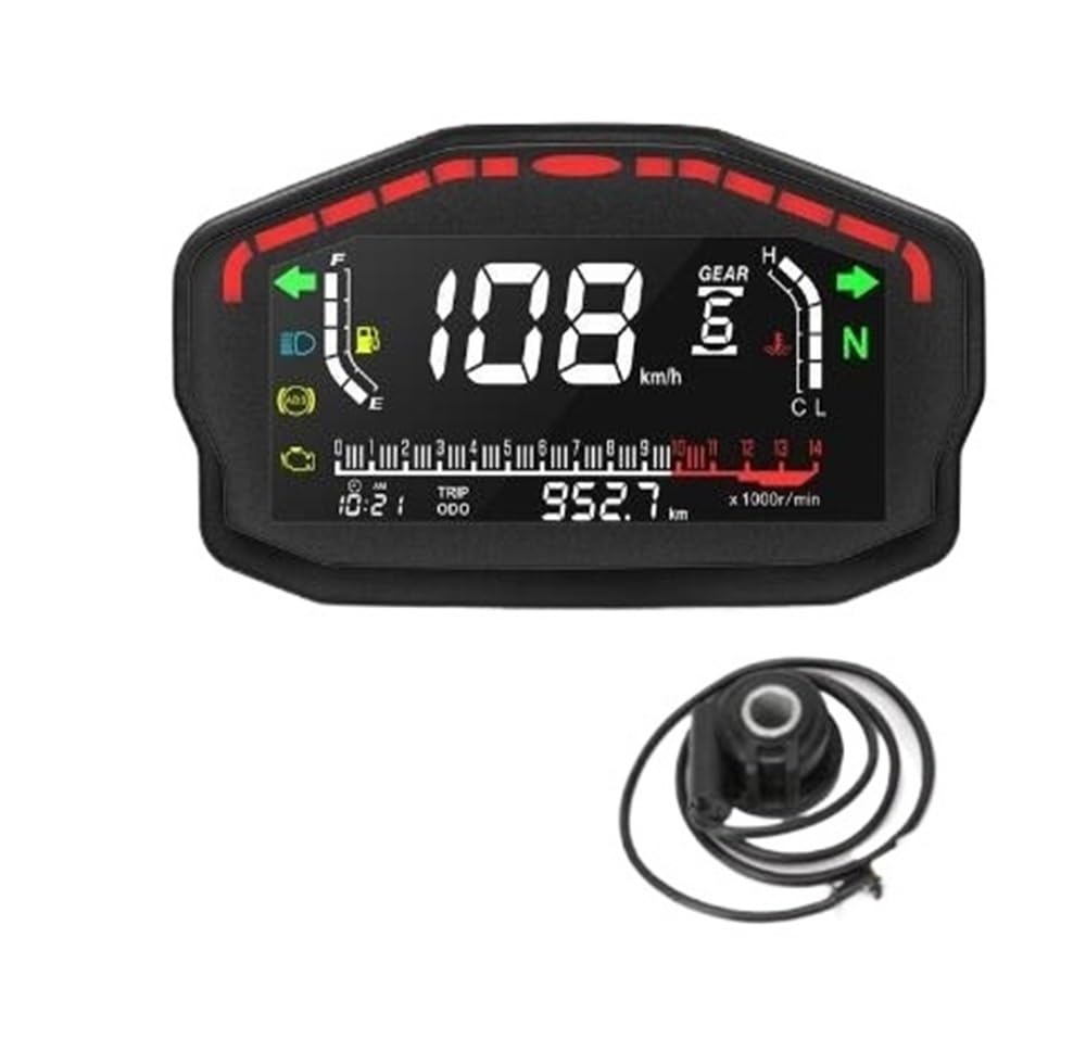 AXCAR Kilometerzähler Motorrad Panel Universal Tachometer Digital U/min Tachometer Temp Kraftstoff Gauge Tachometer Für 2/4 Zylinder(with Turbine Sensor) von AXCAR