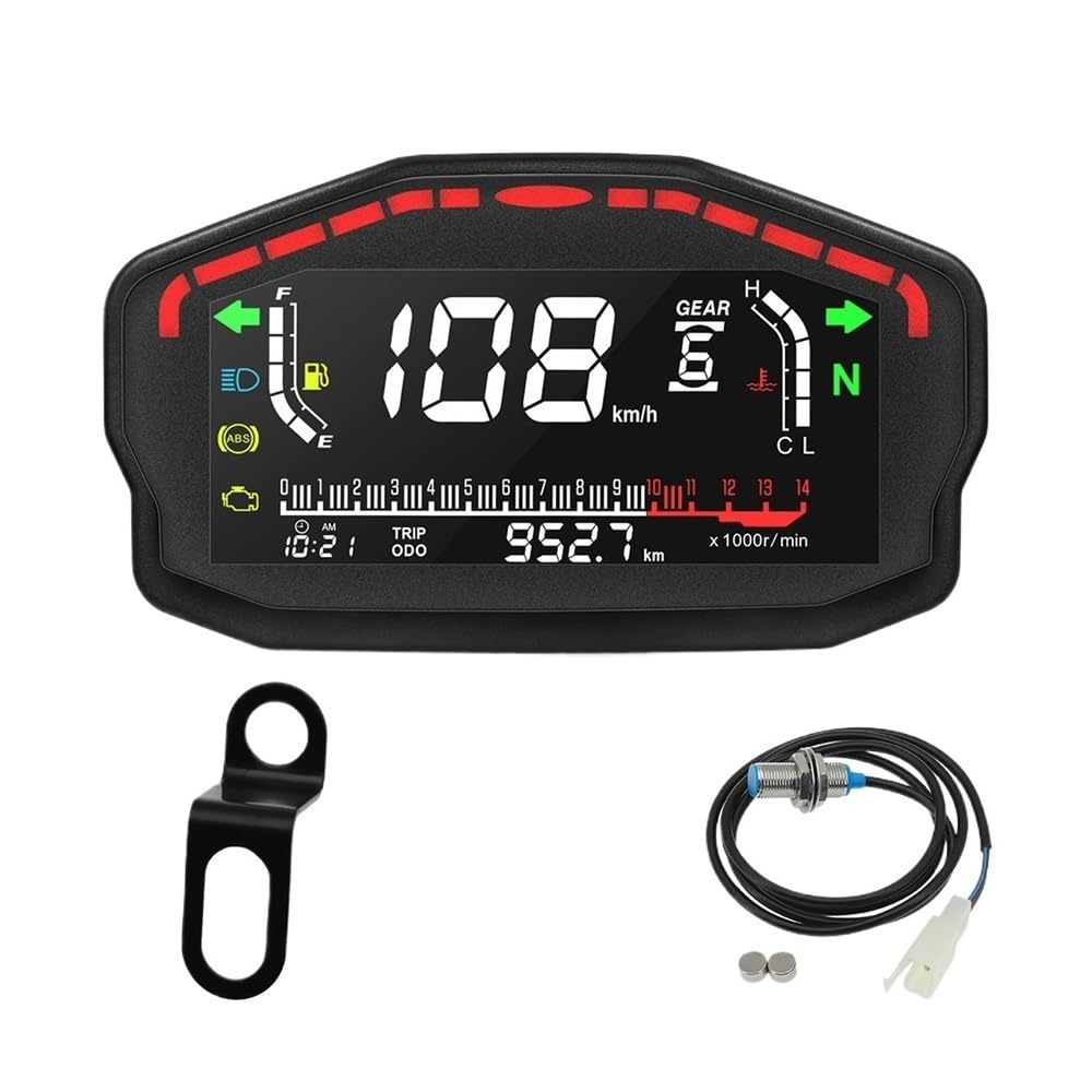 AXCAR Kilometerzähler Motorrad Panel Universal Tachometer Digital U/min Tachometer Temp Kraftstoff Gauge Tachometer Für 2/4 Zylinder(with Z Bracket) von AXCAR